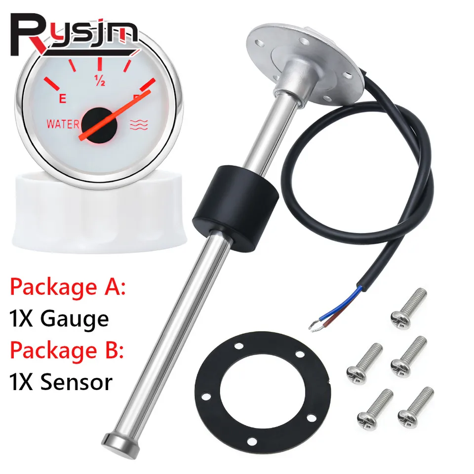 52 mm hladina paliva Gauge Hladina vodovodných meradiel Fuel Float Sensor 0-190 Ohm Senzor na hladinu vody 225 mm 275 mm 300 mm pre loď 12 V/24 V