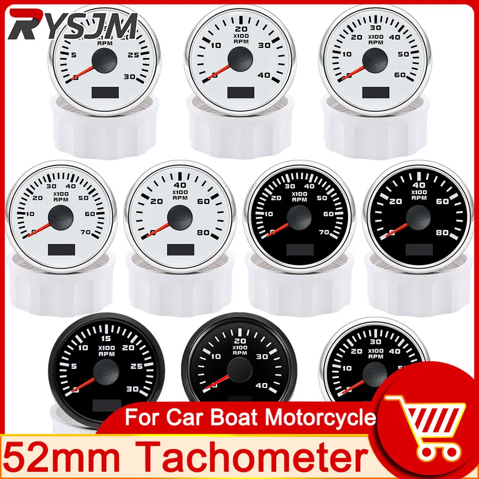 52 mm tachometra senzora Hour meter 3k-8 Krpm vodotesný displej LCD s priemerom LCD s červeným podsvietením pre lodnú loď prispôsobenú