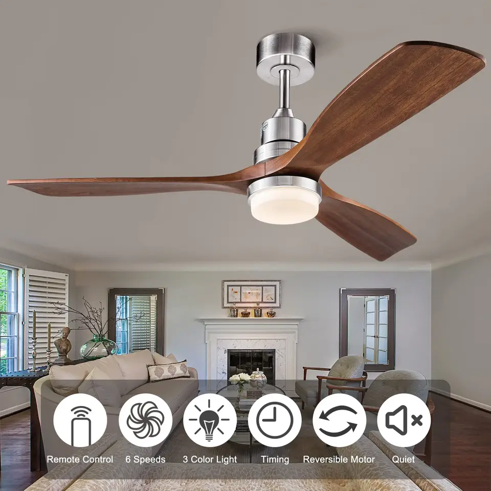 52 '' stropný ventilátor SALSKÉ DREVO 6 Rýchleho jednosmerného motora Stropný ventilátor s svetlom, časovačom, diaľkovým ovládaním vnútorného vonkajšieho stropného ventilátora pre spálňu