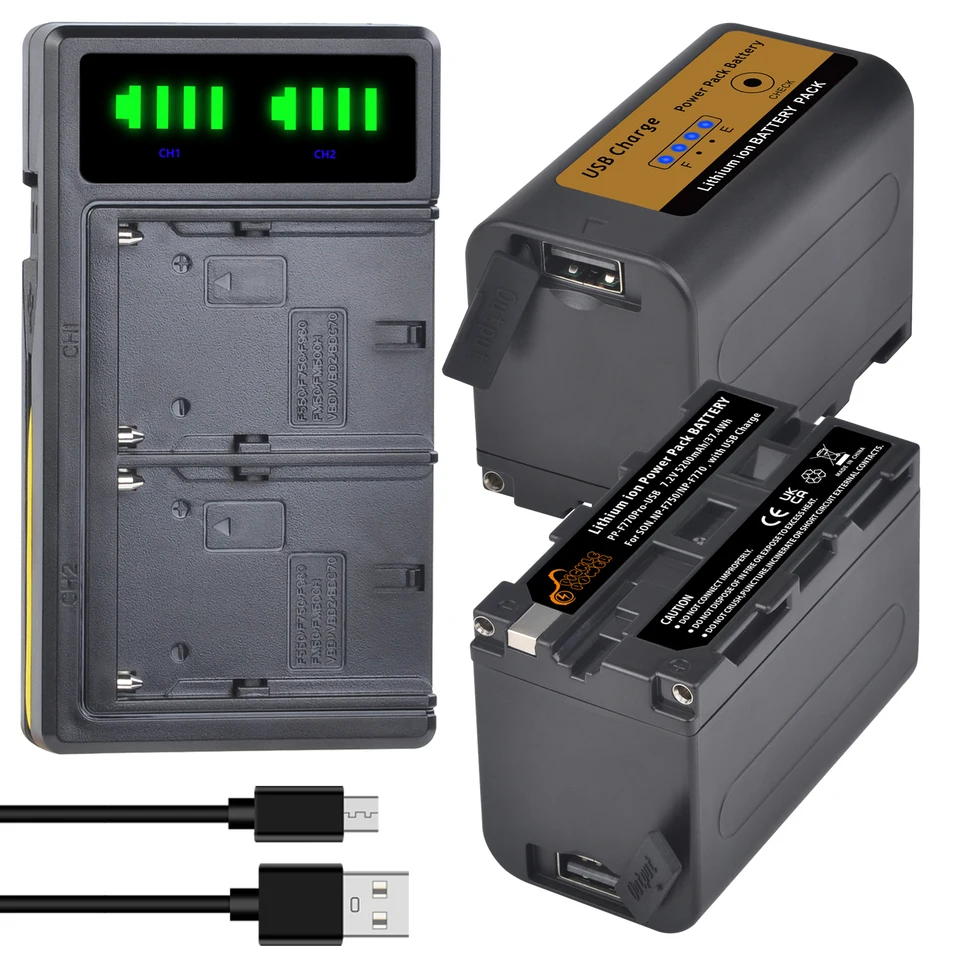 5200MAH NP-F750 NP-F770 s nabíjacím portom USB +LED Dual Charger pre Sony NP-F960 NP-F970 NP-F550 pre Video LED VIDEO GODOX