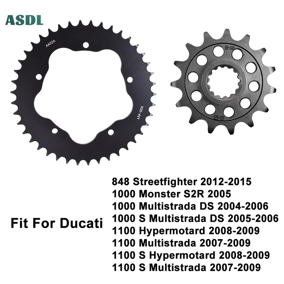 525 42T 15T Motocyklové predné zadné sprockety pre Ducati 848 Stree/T Boj/R 12-15 1000 Monster S2R 1100 Multistrada Hypermotard