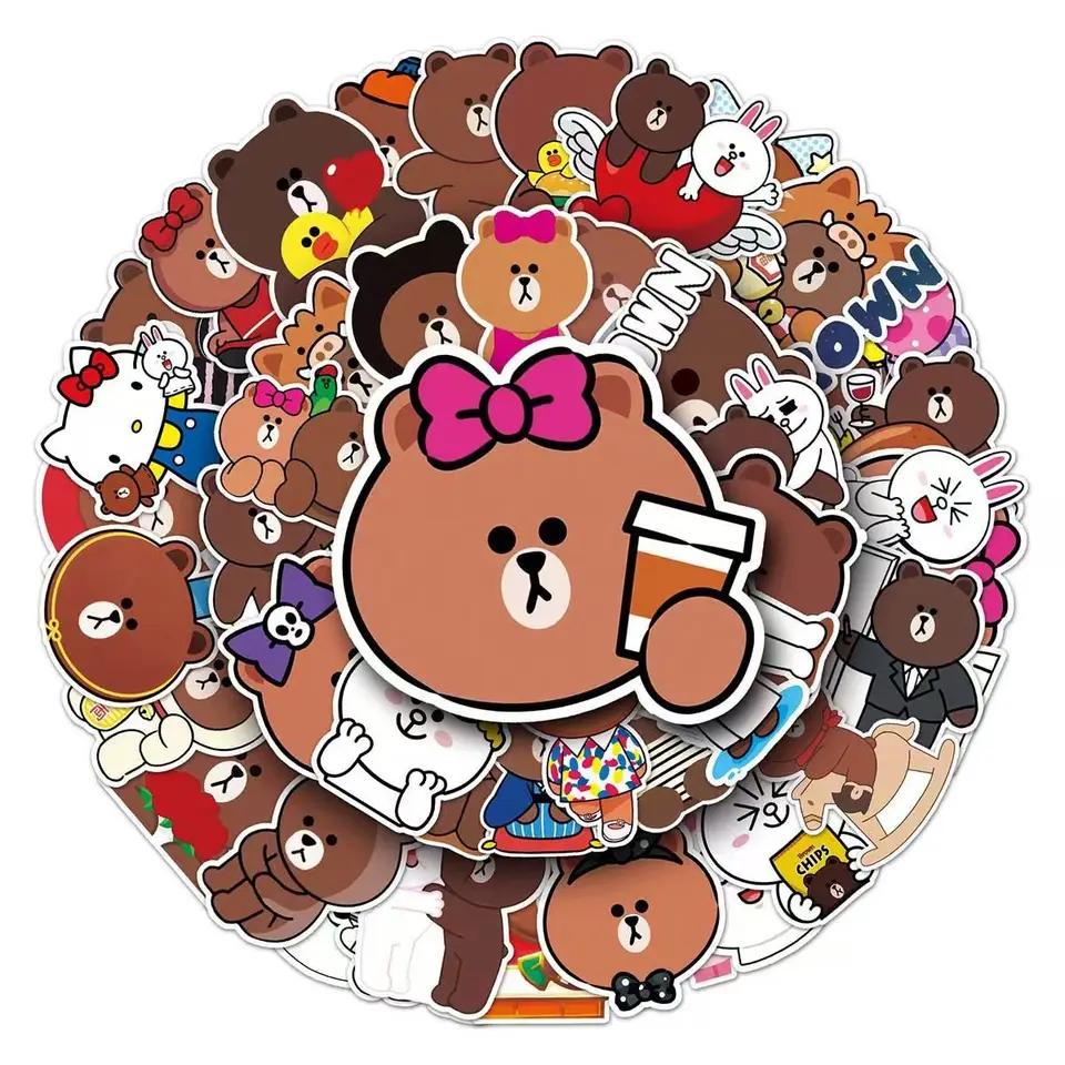 52ks karikatúra anime hnedá nálepka balíček DIY telefónny prípad batožinového priestoru nepremokavé nálepky na karty hračky
