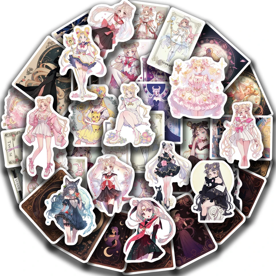 52ks Sailor Moon Tarot Characs Graffiti Stickers Personalizované motocyklové batožinové vodotesné nálepky klasické detské hračky