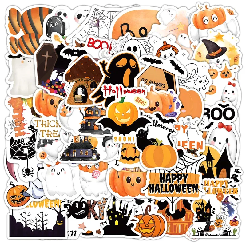 52ks Self-pasívne halloweenské nálepky Roztomilý vodotesný hrad Duchovec Halloween Halloween Stukupy pre telefónny batožinový gitar pre notebook