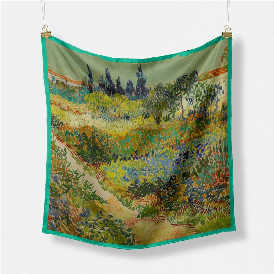 53 cm malá štvorcová šatka Van Gogh olejomaľba Twill Satin Dámske šatky Dámska šatka hidžáb hidžáb