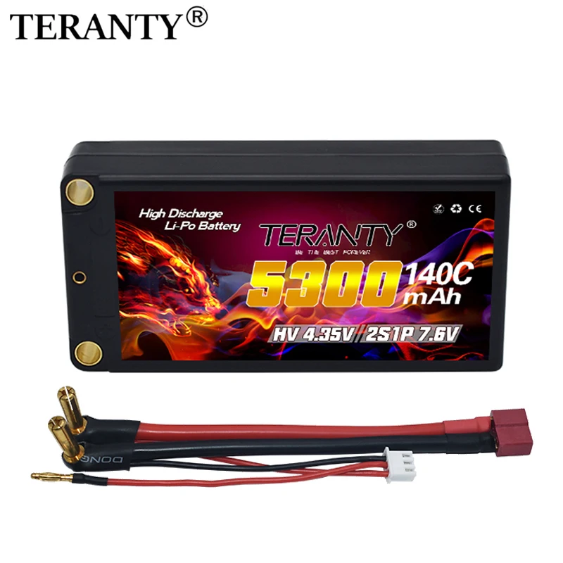 5300 mAh 2s 7,6V HV Nízko profil Hardcase Shorty LiPo Batternij 5,0 mm guľka voor závodné RC Auto Boot 140C/280C 7,6 V batéria