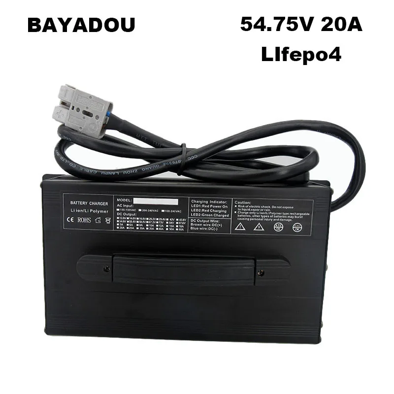 54,75 V 20A LifePO4 nabíjačka batérií 15S 48V 15a 25a 30a LFP Iron Fosfát Rýchla inteligentná nabíjačka 110V 220V