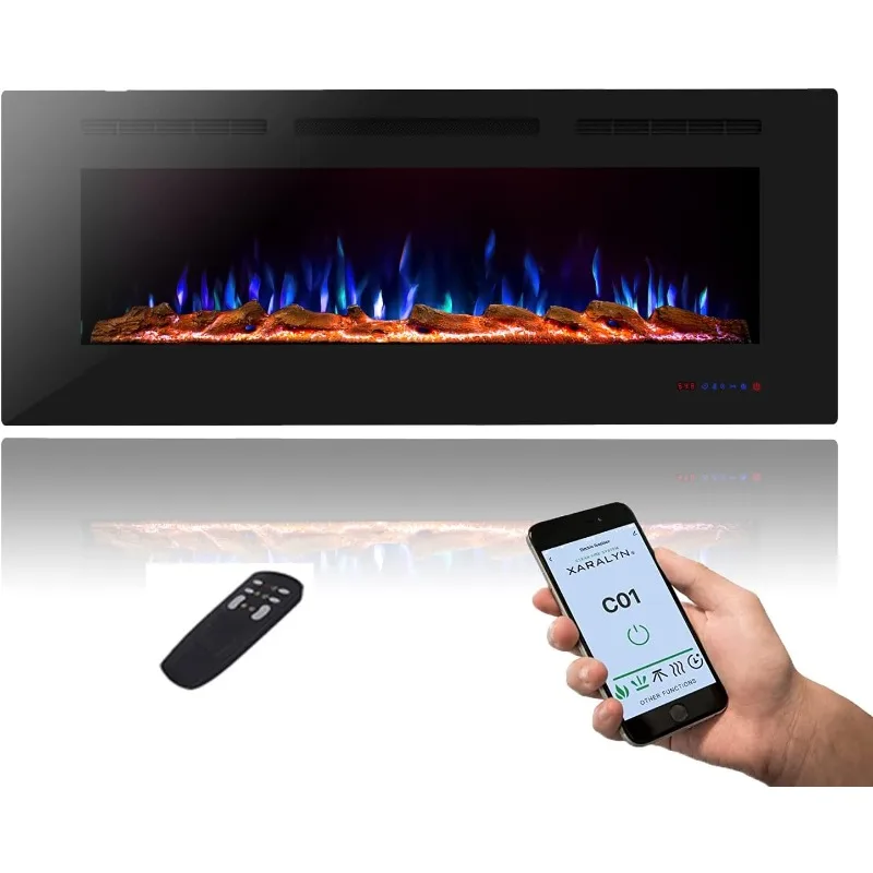 54 palcov WiFi Smart Electric Featplace, zapustený nástenný ohrievač krbu s 13 plameňom 3 horné svetlo, diaľkovým krbom