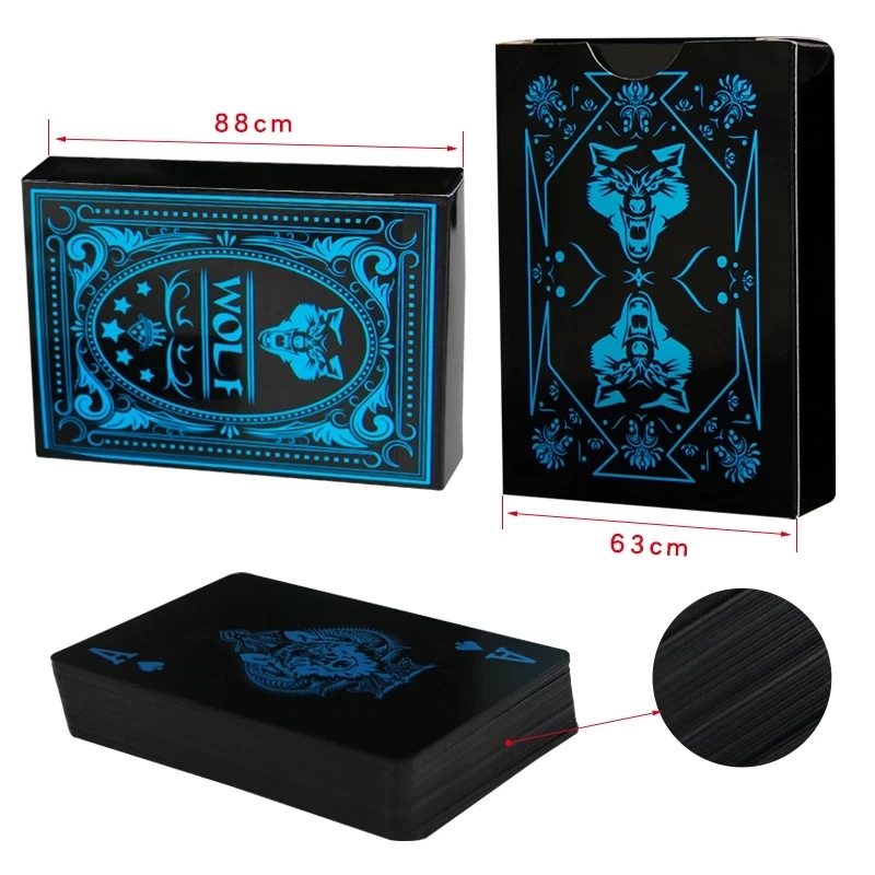 54ks kariet nepremokavý PVC Pure Black Magic Box-Plast Plastové karty set paluby poker Classic Magic Tricks