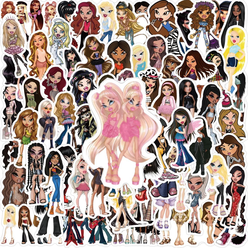 55/110ks Nové modely Karikatúra Bratz Doll Graffiti DIY Telefón Notebot Kodeproofy Spálňa Spálňa Bar Cafe Kawaii Room Decor Decor