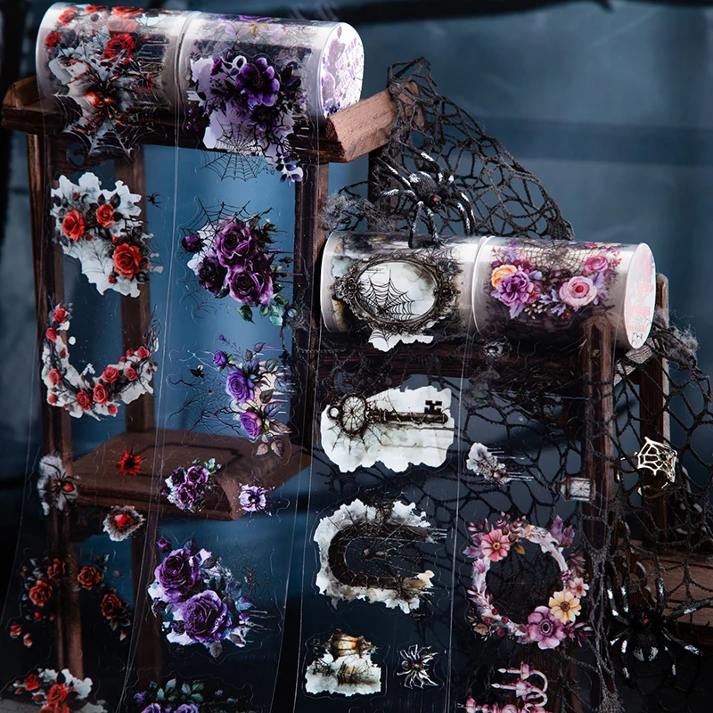 55 mm*2m pavúky webové téma Vintage Dark Flower Material Collage Pet Pet Tapes Creaty DIY Decoration Journal