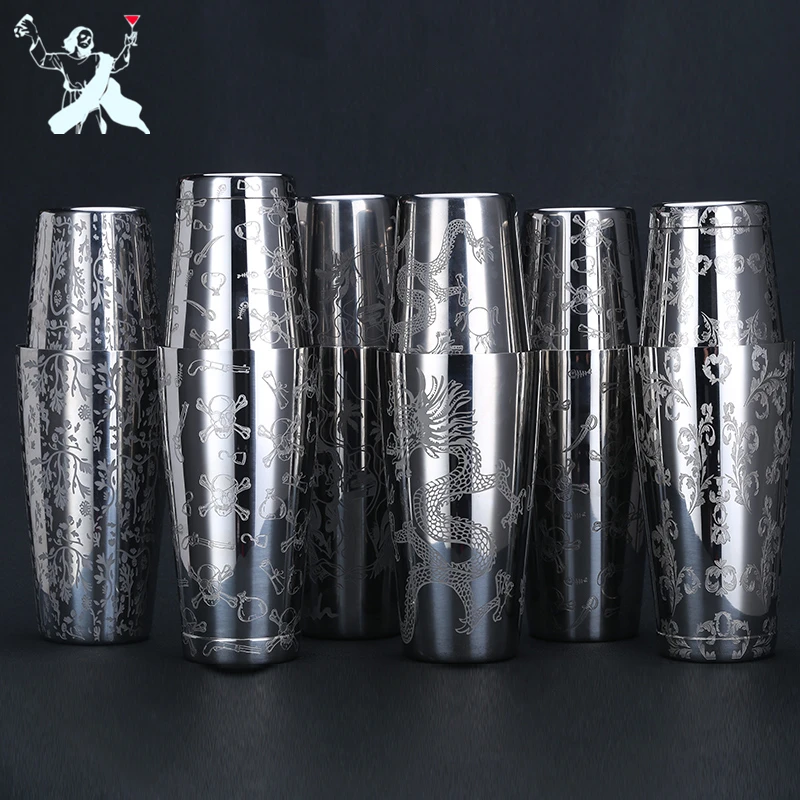 550 ml/850 ml kreatívne gravírovanie Shaker 304 Kokteil z nehrdzavejúcej ocele Profesionálny Bartendeboston Bar Shaker Bar Tool