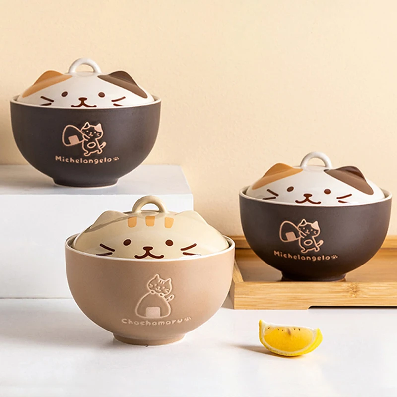 550 ml karikatúra Cat Ceramic Instant Noodle Bowl s vekom podglaze farebná polievka Šalát misa Kuchynská kancelária Študent obedový box 1ks