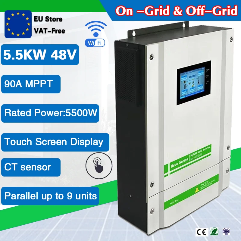 5500W 220/230VAC ON & OFF Gird Tied Pure Solar Inverter s 90a 48VDC MPPT nabíjačkou s paralelnou funkciou Wi-Fi