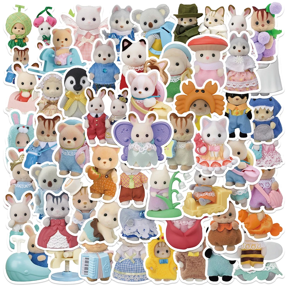 55ks Cute Doll Cartoon Bear králičie nálepky pre fľašu s fľašou laptop batožinu gitaru gitarovú komora