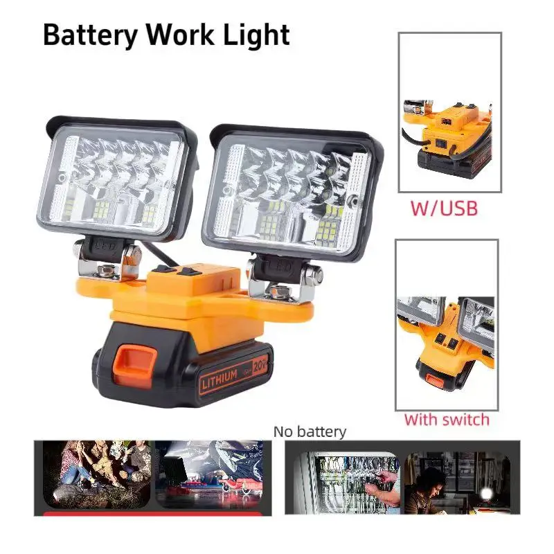 56 W bezdrôtové pracovné svetlo pre Black & Decker 20V Littium batérie baterky s osvetlením prevodníka adaptéra USB (žiadne batérie)