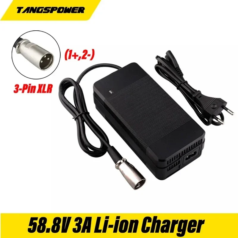 58,8 V 3A nabíjačka 14S 52V lítium batérie rýchle nabíjanie 3pin-xlr konektor Vysoko kvalitný silný s chladiacim ventilátorom