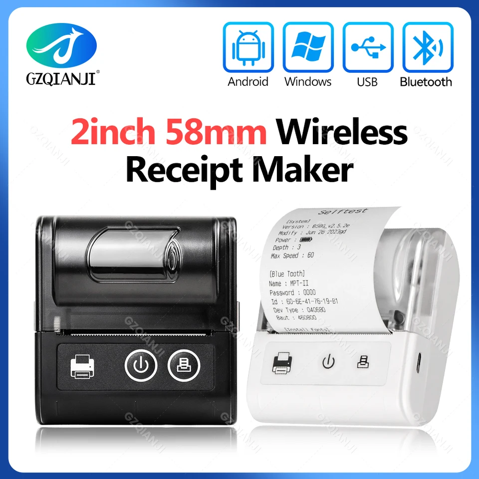 58 mm mini prenosná tlačiareň Bluetooth Thermal Printer for Phone iOS počítač Android USB prenosná mini tepelná tlačiareň Impresora
