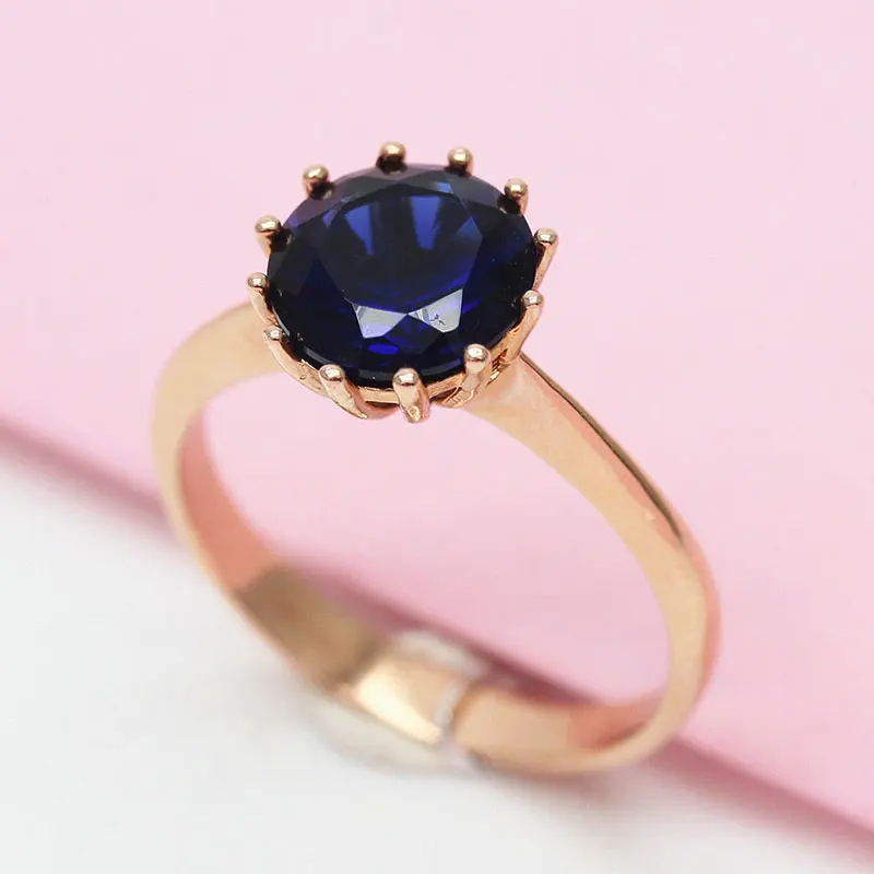 585 Fialové zlato 14k ružové zlato 12 hrotov vykladané zafírske high-end okrúhle luxusné kúzlo módne romantické prstene pre ženy angažovanosť