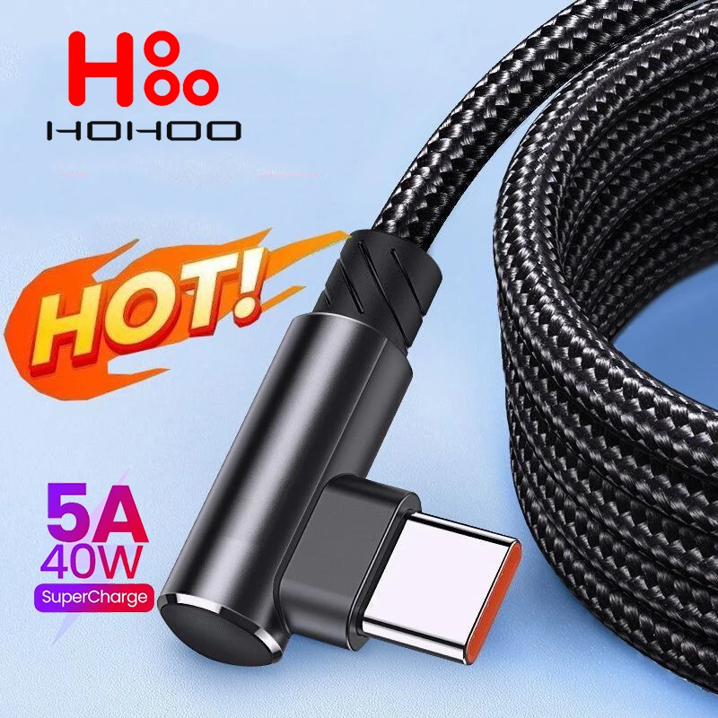 5A 40W USB k káblu typu C 90 stupňov lakťového mobilného telefónu Rýchle nabíjanie pre Huawei Mate Xiaomi USB Type-C rýchle nabíjačku Dátový drôt na nabíjačke
