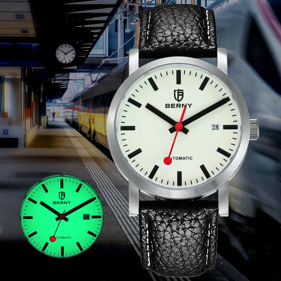 5ATM Berny Watch for Men Automatické samostatné luxusné hodinky Top značka Miyota 8215 Svetlá mechanická švajčiarska železničná náramok