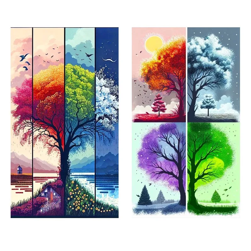 5D Diamond Painting Four Season Tree of Life Obrázok Mozaika Art Art Diamond vyšívanie Krížových súprav na stehy dekorácie