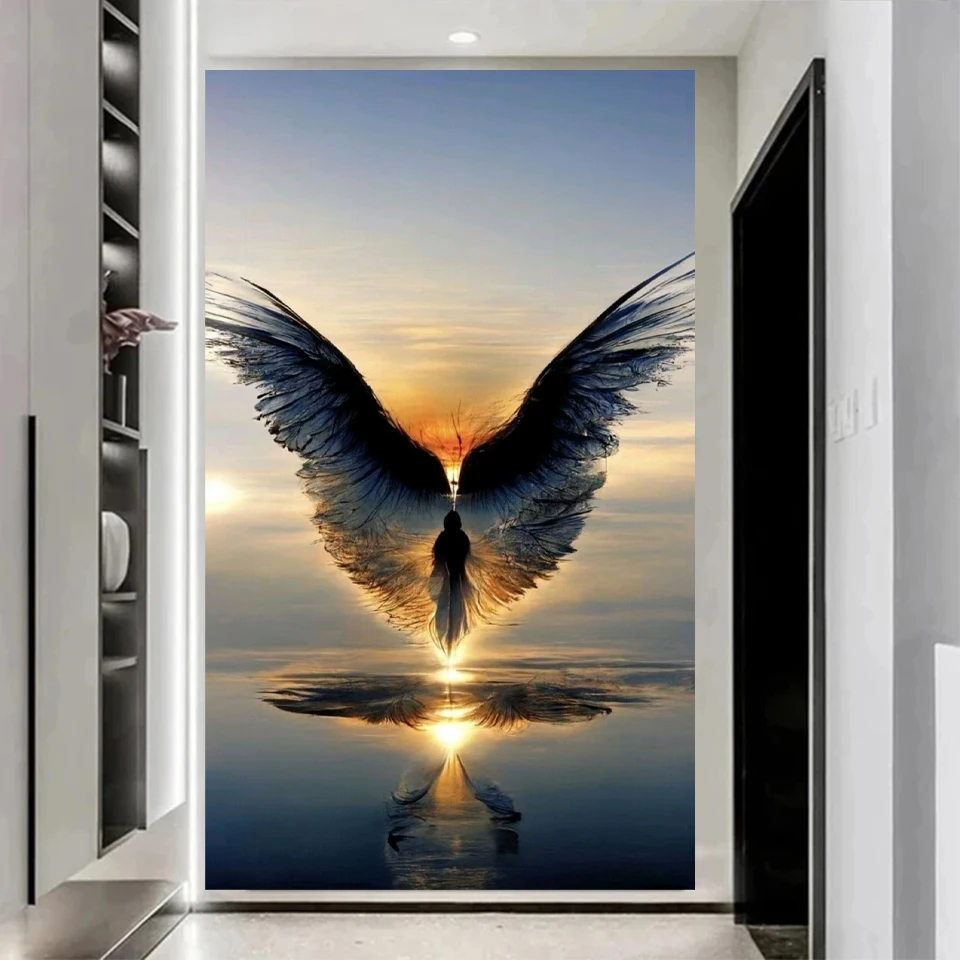 5D DIY Diamond Painting Angel Wings Full Square Round Diamond Mosaic Portrait Fantasy krajina umelecká dekorácia