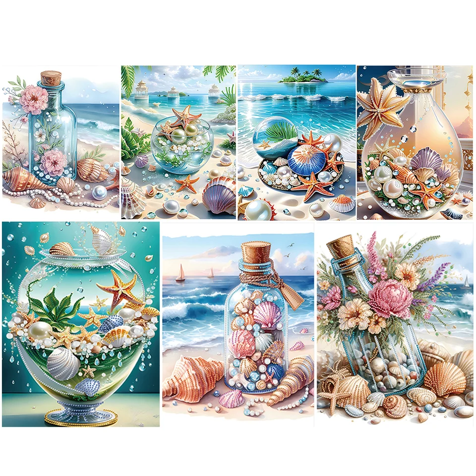 5D DIY Diamond Painting Beach Shells Series Čiastočná špeciálna vŕtačka Drill Diamond Painting Masale Sit Decorácie pre dom