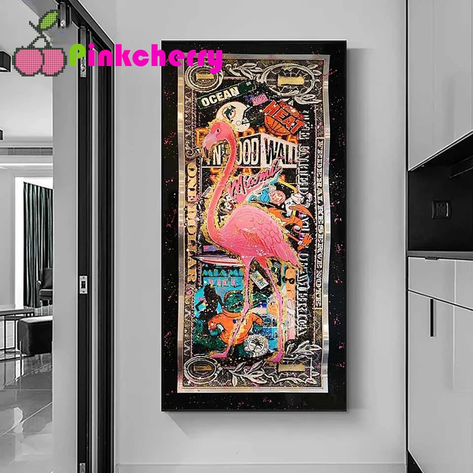 5D DIY Diamond Painting Cross Stitch Graffiti Flamingo Golden Dollar Abstrakt Abstrakt Art Full Square Diamond vyšívacie peniaze K141