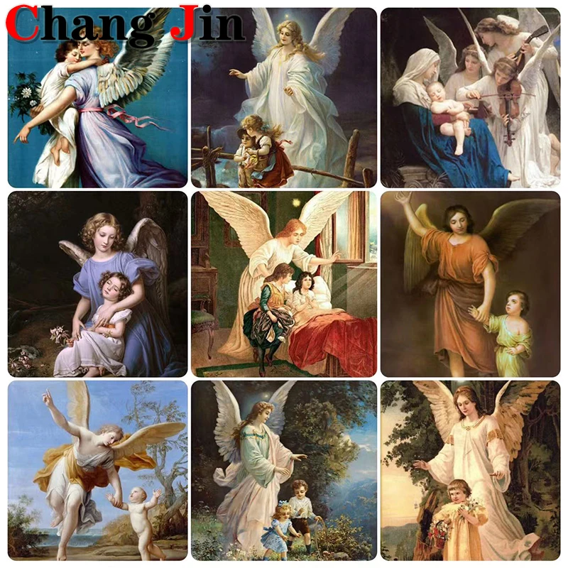 5D DIY Diamond Painting Vintage Guardian Angel s deťmi krížový steh Náboženstvo Diamond Art výšivka mozaik