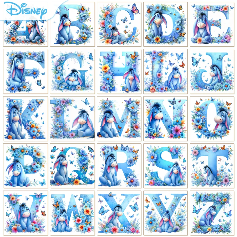 5D DIY Full Round Diamond Painting Letter Series Eeyore Donkey and Flowers Mosaic Art Kit Room Home Domov obývacia izba dekorácia