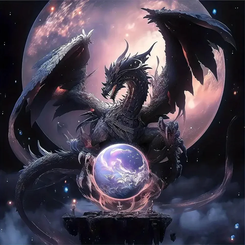 5D DIY Full Round Drill Diamond Painting Flying Dragon hrajúce perly kit30x30cm