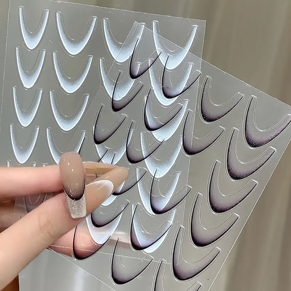 5D gradient francúzska línia na nechtové nálepky na nechty biele/čierne/ružové/červené pruhové linky nechtov na nechty 8*10 cm lapovacej šablóny