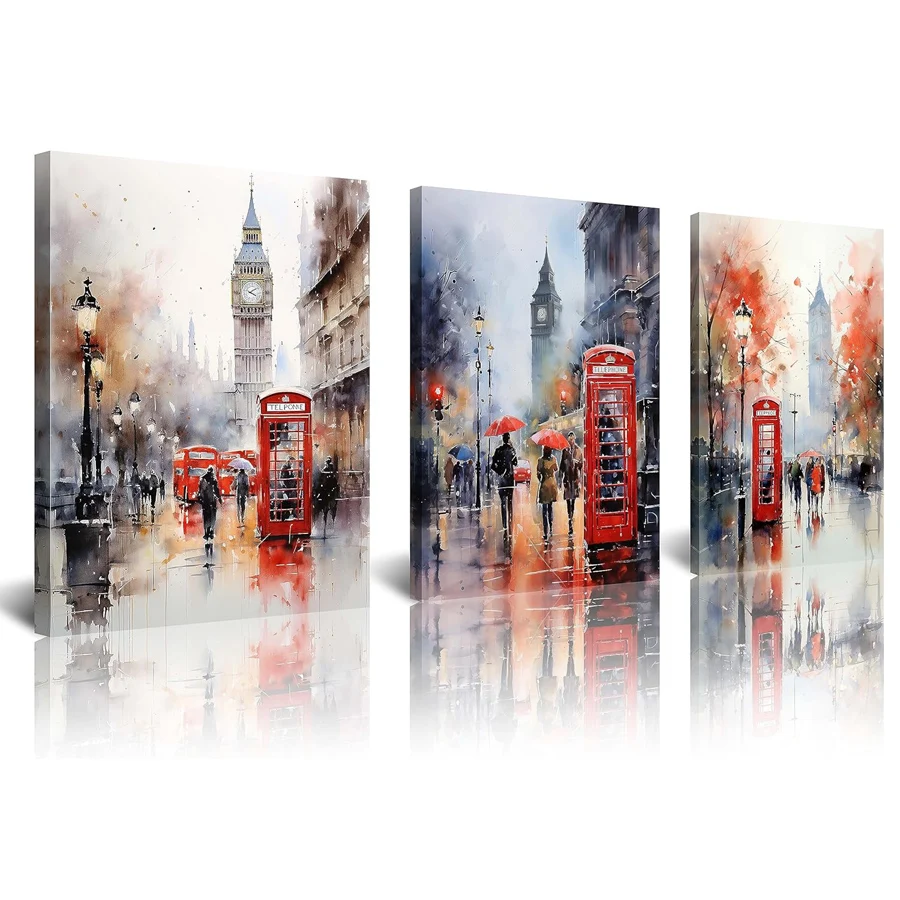 5D mozaika diamant maľba červeného telefónneho kríža Kríž Plné vŕtačky Big Ben v Londýne Street Diamond výšivka Triptych Domáca dekorácia