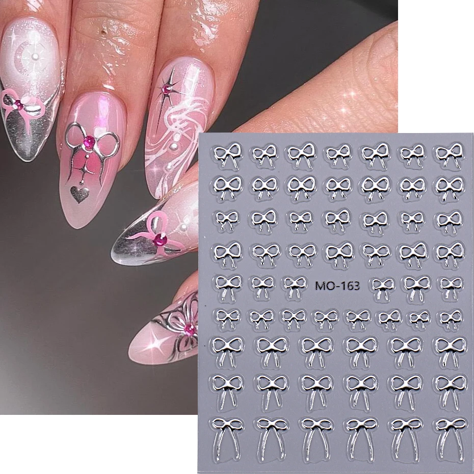 5D reliéf slepky na nechty na nechty pečiatka zlatý strieborný laser laser Line Lovely Bowbon Ribbon Adhézne na nechty nálepky na nálepky manikúru