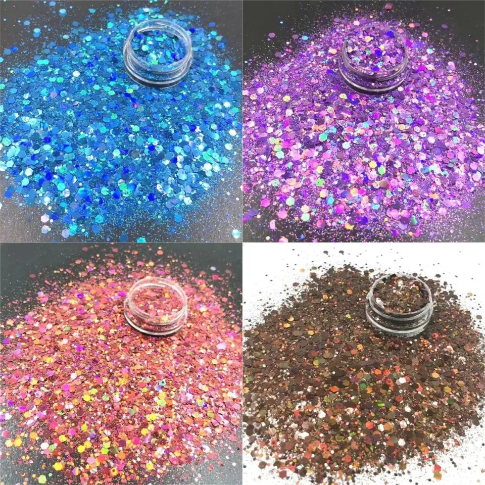 5G móda iskrivé 21Colors Nail Art Iridescent flitre ab nechty trblietky DIY chrómový prášok hexagon hexagon robotníky dekorácie prach