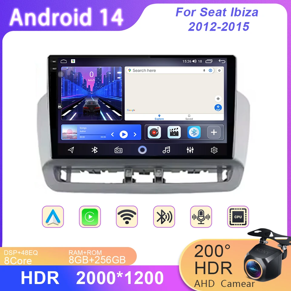5G WiFi BT GPS navigácia QLED dotykovej obrazovky pre sedadlo Ibiza 2012-2015 Android Auto Radio Auto Multimediálny video prehrávač No 2Din DVD