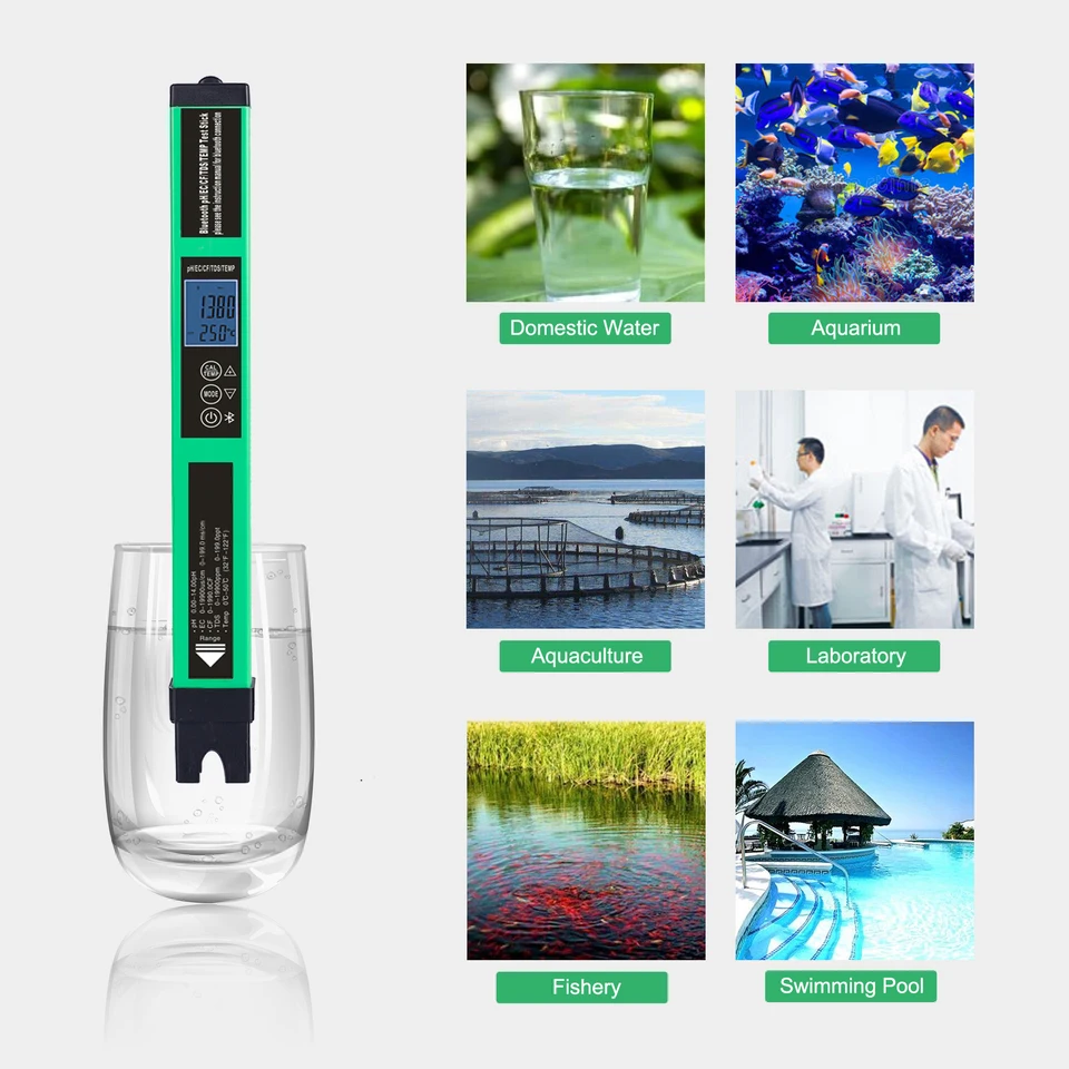 5in1 Digitálny pH meter tester kvalita vody Smart BT PH/EC/TDS/CF/TEMP TESTter LCD Displej pre akvárium pre pitnú vodu
