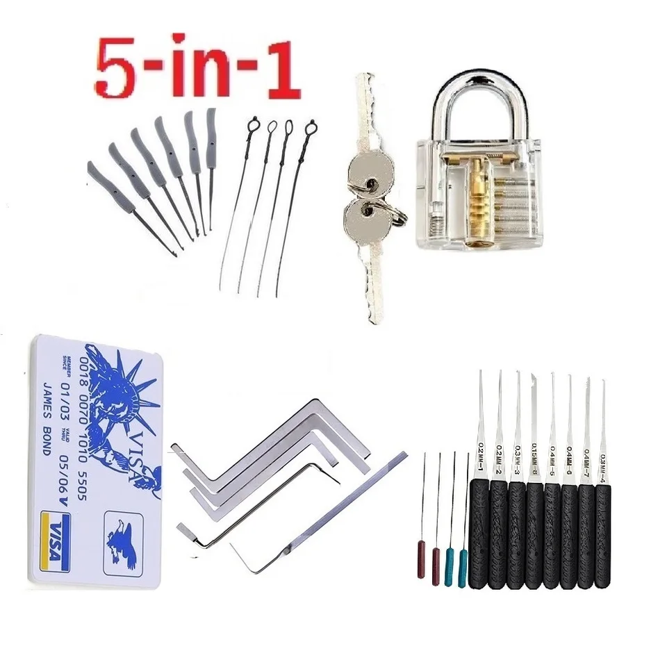 5in1 Locksmith Supplies Ručné náradie Lock Pick Set Row Tension Wrench Tool Broken Key Automatický extraktor Odstráňte hardvér Hook Hardware