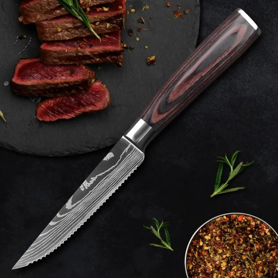 5inch Damascus Steak Nôž set Profesionálny steak rezanie mäsa Cleaver nôž ideálny pre západnú reštauráciu nôž stolovanie