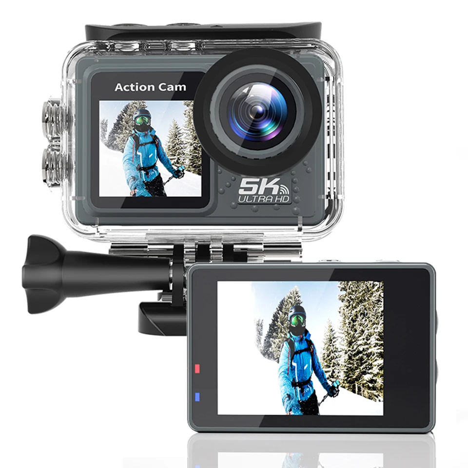 5k 4K 60 snímok za sekundu Acction Camera Anti-otras Wi-Fi potápanie Mini DV fotoaparát Duálna obrazovka 170 ° široký uhol 30 m nepremokavá s diaľkovým ovládaním s diaľkovým ovládaním
