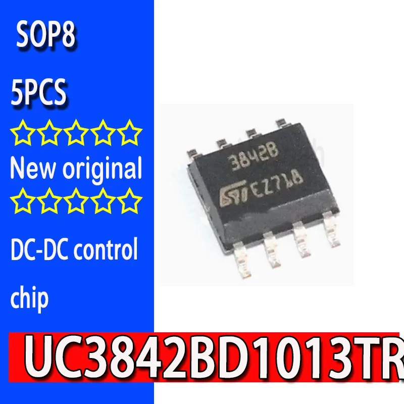 5ks 100% nový pôvodný pôvodný UC3842BD1013TR SOP8 PWM Ovládač IC Označenie: 3842b SPOT