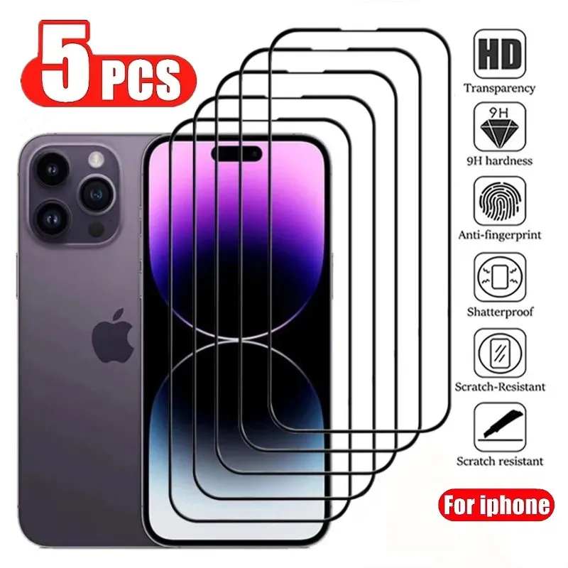 5ks 100d Full Cover Ochranné sklo pre iPhone 15 11 x xr xs max 6 7 8 plus chránič obrazovky na iPhone 13 12 12 Pro Glass