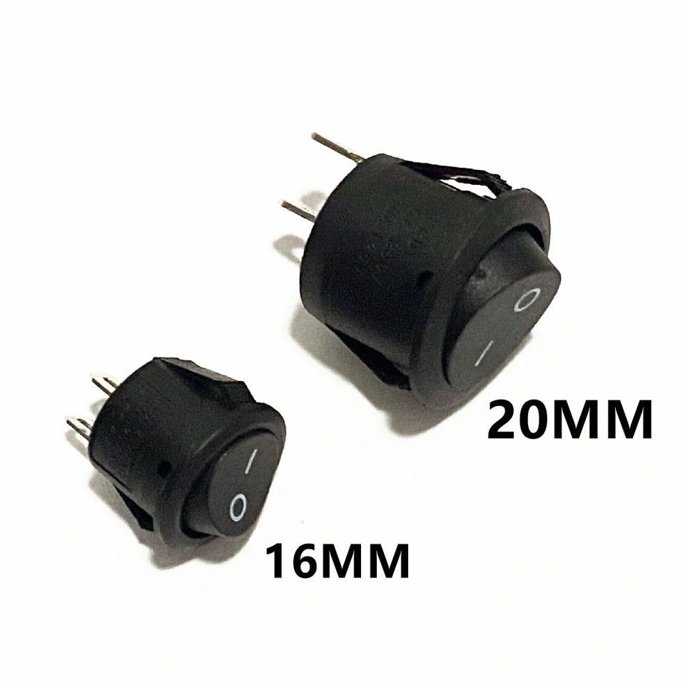 5ks/10ks 16 mm priemer malých spínačov s okrúhlym člnom Black Mini Round Black White Red Red 2 Pin Off Rocker Switch 20 mm