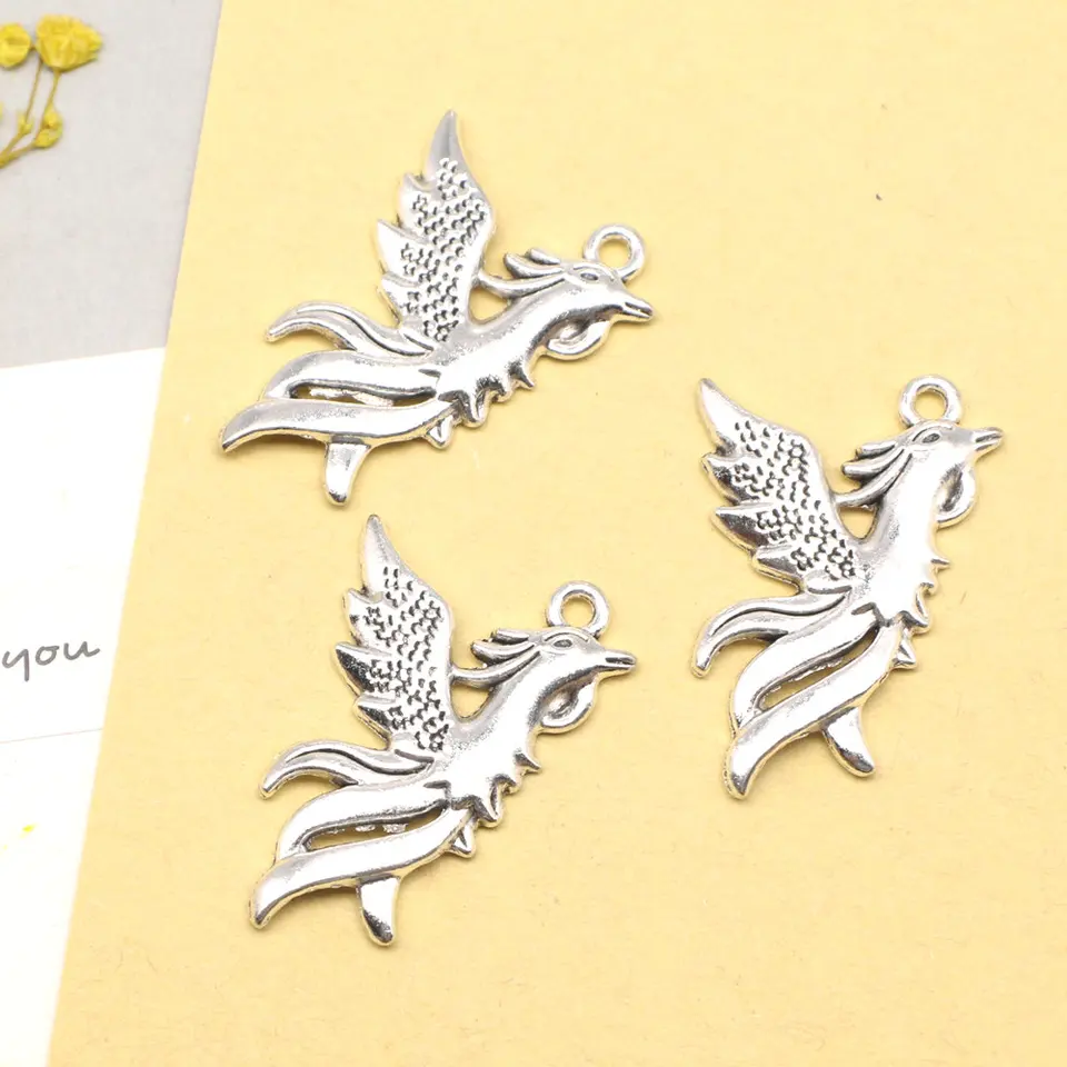 5ks 22x35mm Phoenix Charms šperky výroby príveskov pre deti DIY Jewelri Antique Strieborná farba