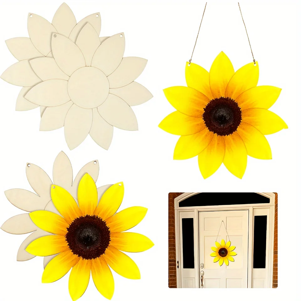 5ks 30 cm/12 palcov Veľká prázdna drevená slnečnica Daisy kvet v tvare výrezov značiek kúzla s jutovými strunovými ozdobami domov dvere deco