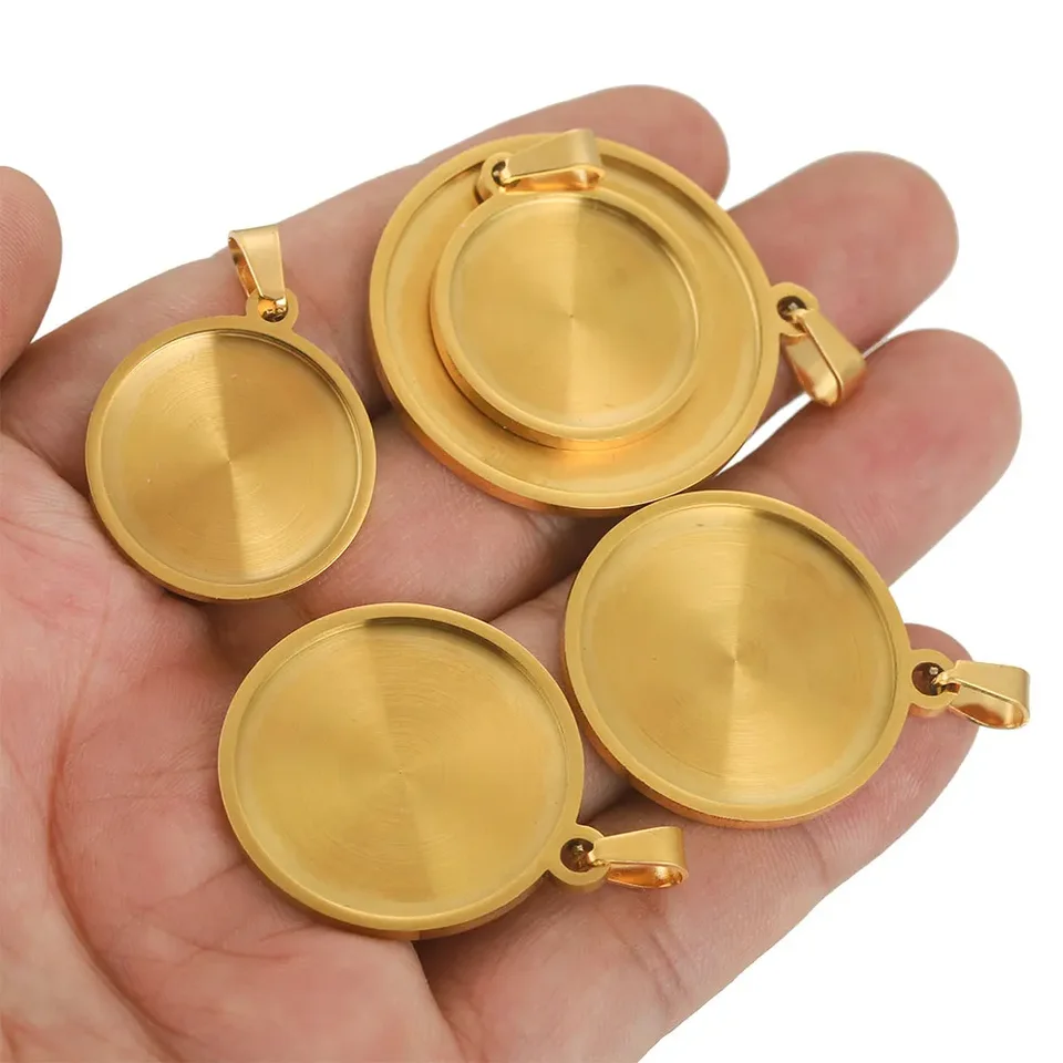 5ks 40 mm z nehrdzavejúcej ocele Pletené zlato Gold Blank Veľká živica CaBochon Basetray Nastavenie Rámy Prívesné kúzla pre portréty šperky výroby