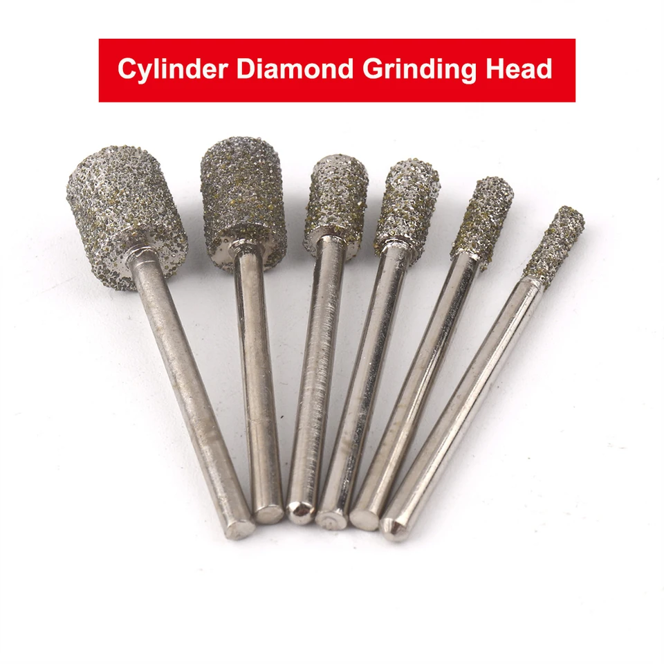 5ks 46 GRIT CYLINDER Diamond Grinding Head 3 mm stopky valcové body potiahnuté rezbárske buriny lapidary jade dremel rotačný nástroj