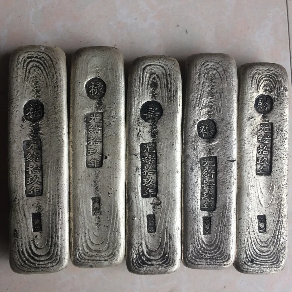 5ks Antique China Silver Bullion 