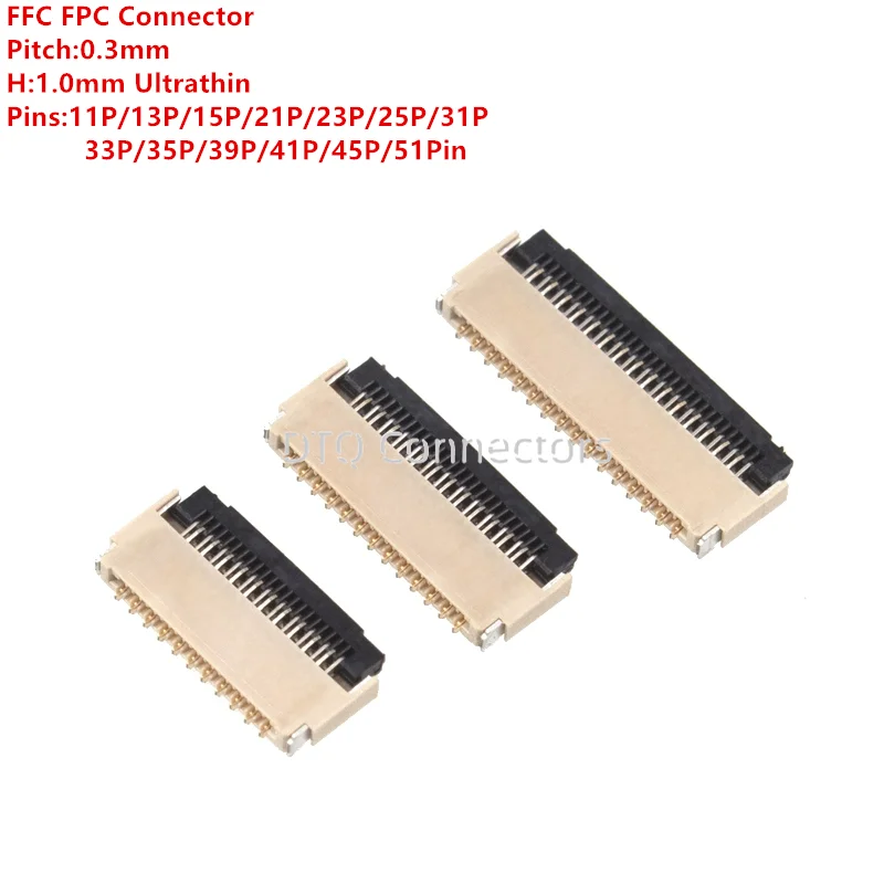 5ks FPC 0,3 mm flexibilný káblový konektor soketu slepá na spodný kontakt Typ 11p/13/11/23/25/31/33/35/39/41/45/51 PIN